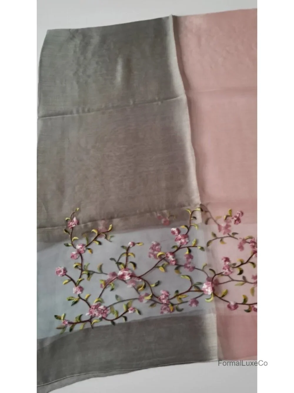Silk&Wool Gradient Embroidered Scarf Headwrap Shawl Large